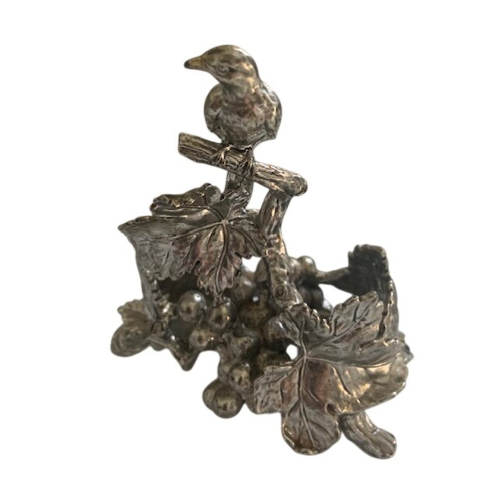 Vintage Bird Grapevine Salt Pepper Shaker Holder Silver Tone Country Cottage - Picture 6 of 11